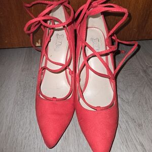 Red Lace-Up Women's Shoes